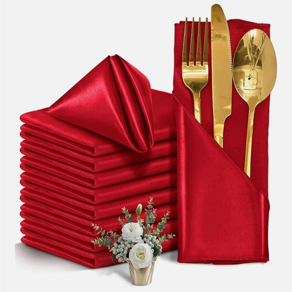Elegant Red Satin Napkins set of 12